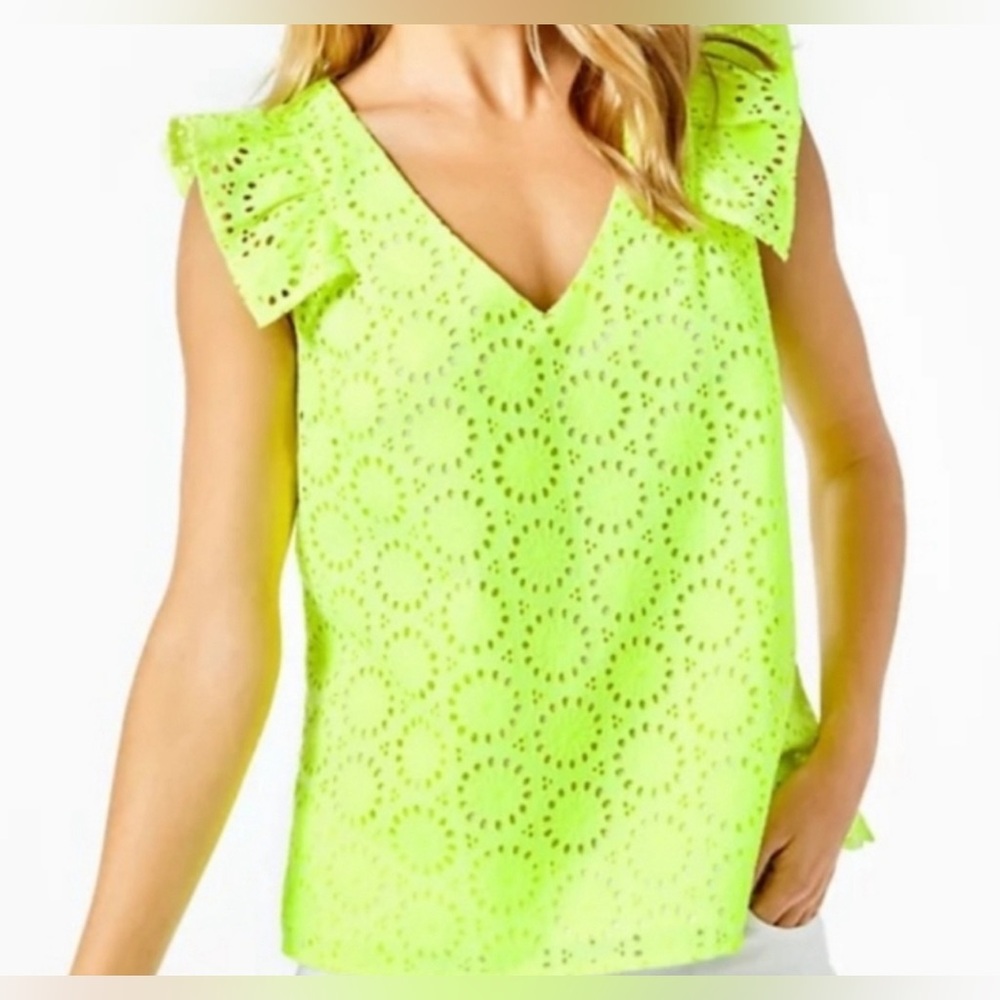 Lilly Pulitzer Prickly Pear Neon Geo Eyelet Lina Top Medium EUC